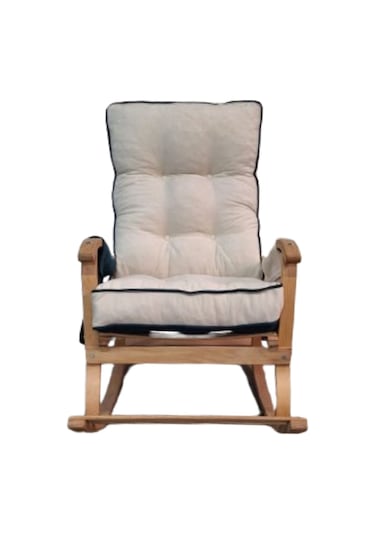 Enda Home Mosso Çift Minderli Ahşap Sallanan Sandalye Tv Baba Koltuğu Dinlenme Koltuğu Petrol Yeşili - Krem