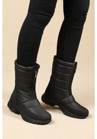 Bayan Siyah Kar Botu Önden Fermuarlı Khıones Siyah