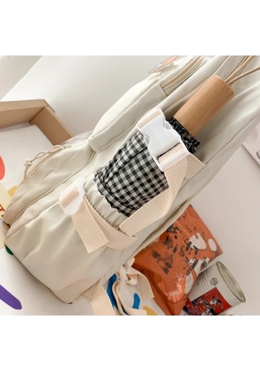 Honeybeeshop Yeşil Karikatür Ayı Tasarımlı Kadın Naylon Sırt Çantası Ayarlanabilir Askı Çoklu Cep Okul Seyahat Yeşil