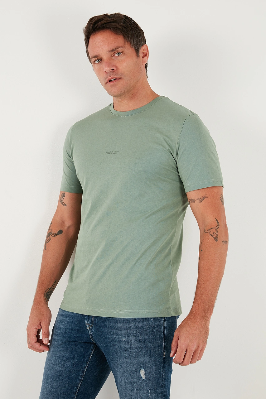 Buratti Yazı Detaylı Pamuklu Regular Fit Bisiklet Yaka Erkek T Shirt 59020203 Elma Yeşili