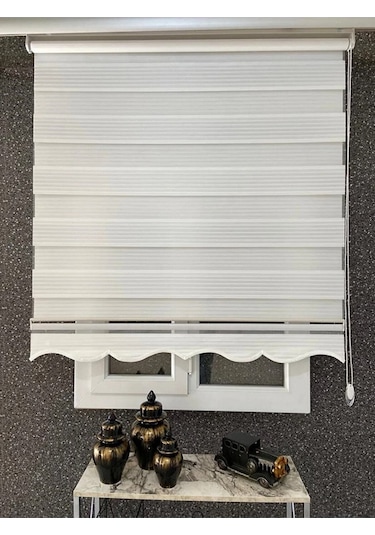 Krem Geniş Pliseli Zebra Stor Perde Eteği Dilimli Alüminyum Kasa Etek Dilimi  Krem 10 x 10