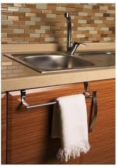 Krom Kaplama Çelik Dolap Kapağı Havlu Askılığı 30cm Dolap Kapağı Mutfak Bezi Askılı Siyah Siyah