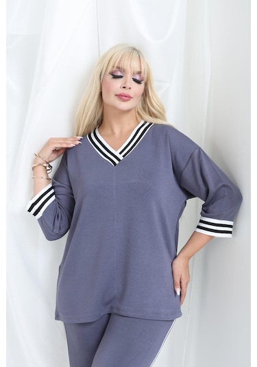 Şeritli Takım Oysho Modal Kumaş Şeritli Yumuşak Dokulu M-6xl Gri