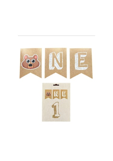 Ayıcıklı Kraft One Banner, Flama, 1 Yaş Uzar Yazı Tüm Yaşlar