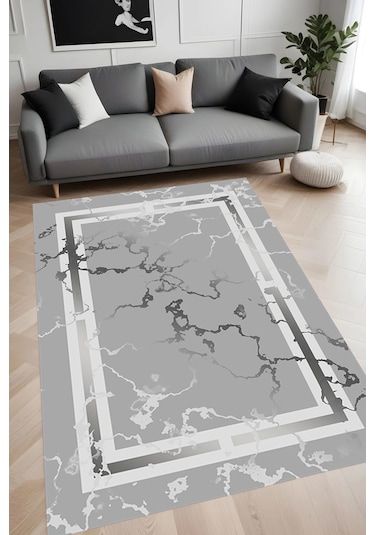 Rovigo Home Dijital Baskı Yıkanabilir Kaymaz Taban Salon Halısı Ve Yolluk Rvg0922-fnl153 Gri