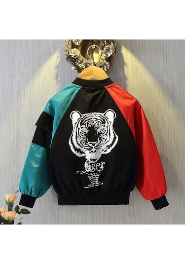 Modavals Kaplan Baskılı İçi File Su Geçirmez Erkek Çocuk Yağmurluk - Siyah