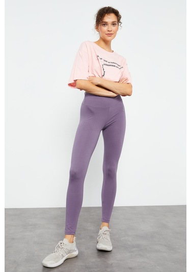 Tommy Life Eflatun Yüksek Bel Toparlayıcı Slim Fit Dar Paça Kadın Tayt - 94011 Eflatun