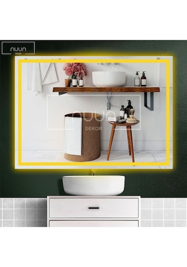 Nuun Dekor 90x70cm Günışığı Ledli Kumlamalı Banyo Aynası - Trafolu Şeffaf