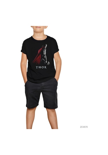 Thor Worthy Of Mjolnir Siyah Çocuk Tişört Siyah