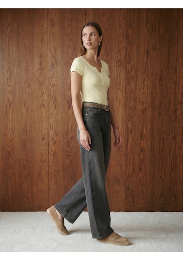 Dilvin 32688 %100 Pamuk Basic T-shirt-açık Sarı