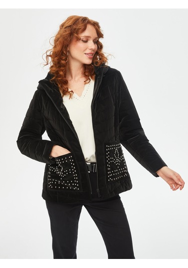 Trok Cepli Kadife Görünümlü Kapüşonlu Kapitone Mont 69435 U6943510 Siyah
