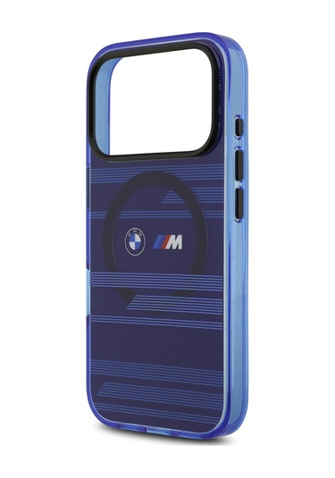 İphone 17 Pro Kılıf Bmw Lisanslı M-safeli Metal Kamera Butonlu Yatay Şeritli M Dizayn Kapak Mavi Mavi