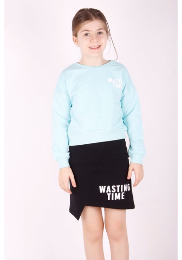 Toontoy Kız Çocuk Wasting Baskılı Etekli Takım Açık Mint Yeşili