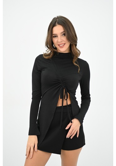 Kadın Önü Büzgü Detaylı Crop Bluz 1867-25 Çok Renkli