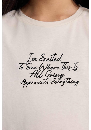 Defacto Kız Çocuk Bisiklet Yaka Baskılı Kısa Kollu Tişört E5892a825smbg697 Bej