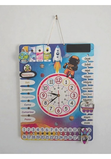 Gezegen Temalı Çocuk Odası Duvar Saati - Gerçek Saatli Duvar Takvimi