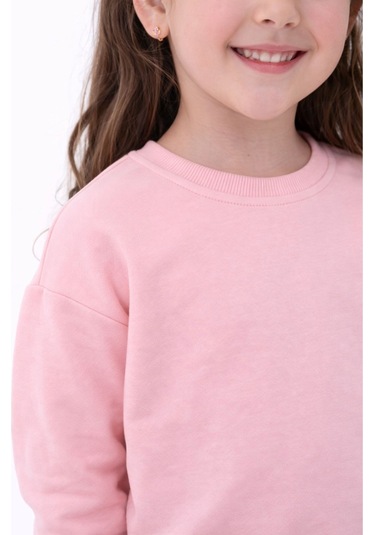Kız Çocuk Basic Düz Pudra Renk Fırçalı %100 Pamuk Sweatshirt Pudra