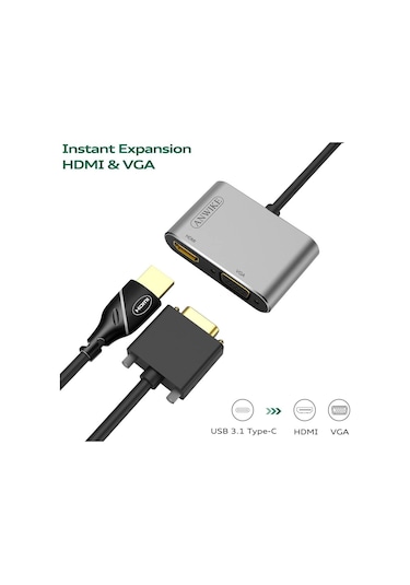 Usb 3.1 Type-C To 4K Hdmi + Vga Çevirici Adaptör Kablo Apple Uyumlu MacBook