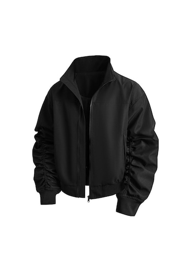 Yingfu Amerikan Tarzı Dik Yakalı Pilot Ceketi Erkekler İçin Sağlam Beyzbol Ceketi Gri Siyah