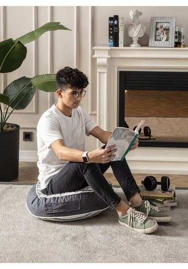 Çizgili Dış Mekan Puf Minderi, 60x60 Cm, Balkon Ve Teras İçin