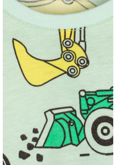 Zuzunga Ekskavatör Desenli %100 Pamuk Erkek Çocuk Pijama Takımı Mint