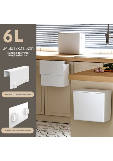 Geeroyoo Duvar Monteli 6l Çöp Kutusu - Delme Yok, Kapaklı, Duvar/kapı Uyumlu, Ev, Mutfak, Banyo İçin Dayanıklı Plastik Atık Kutusu