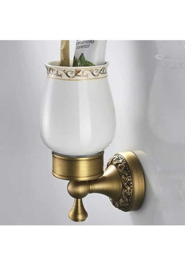 Besthome1 Duvar Takılı Bronz Gömlekli Banyo Dolabı - Seramik Bardaklı, Aşınmaya Dayanıklı, Geniş Kapasiteli, Kolay Kurulum Bey Beyaz