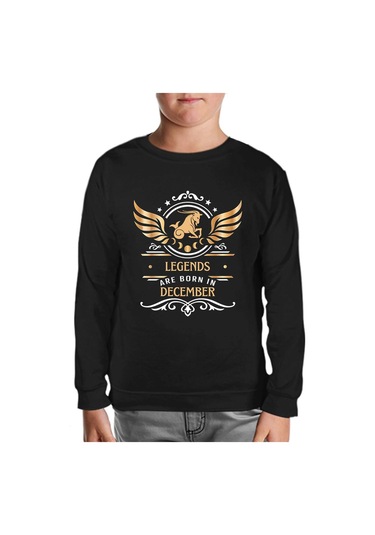Legends Are Born İn December - Capricorn Oğlak Burcu Siyah Çocuk Sweatshirt 001