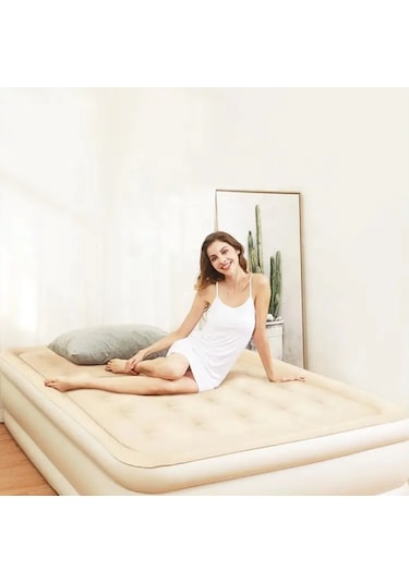 Efsane Kamp Double Yüksek Otomatik Şişen Dahili Pompalı Çift Kişilik Yatak Bej