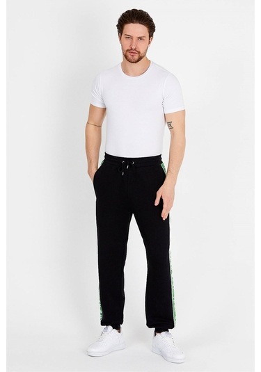 Jahr Marc Yeşil Şeritli Siyah Erkek Eşofman Altı Siyah