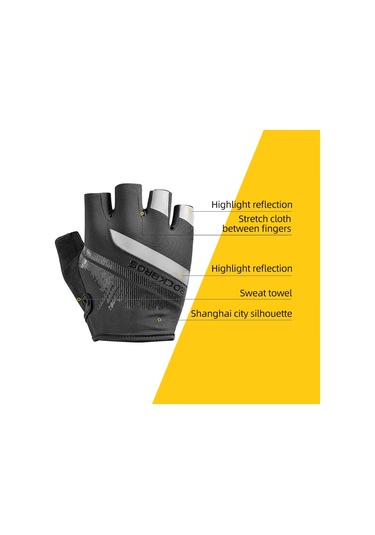 Rockbros S247 1 Çift Yarım Parmak Bisiklet Sürme İçin Yansıtıcı Çizgili Aşınmaya Dayanıklı Eldiven