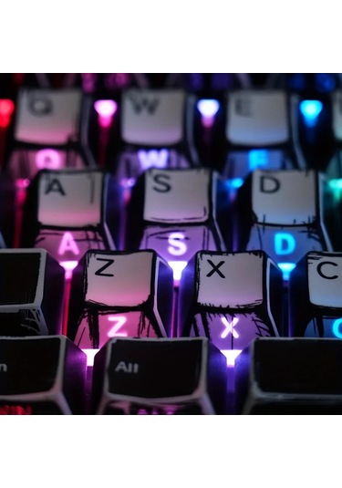 Honeybeeshop Renkli Çizgi Roman Tarzı 137 Tuşlu Anime Gradyan Pbt Klavye Kapak Seti Cherry Profili Yan Baskılı Parlak Yazılar Mekanik Klavyeler İçin