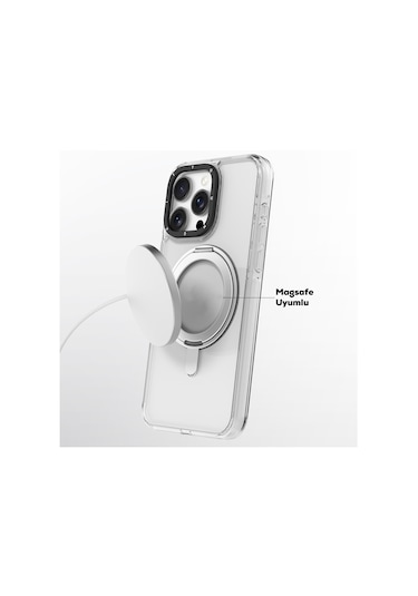 İphone 16 Pro Max Uyumlu Kılıf Magsafe Özellikli Parmak Ring Standlı Youngkit Pivot Serisi Kapak Şeffaf