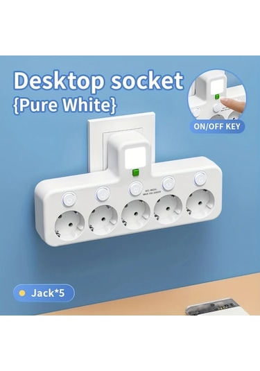 Honeybeeshop 8625l Ab Fisi Ac Cikisi 5 Prizli Elektrik Seridi Coklu Priz Duvar Prizi Evrensel Ayri Anahtarlı Isik Adaptoru