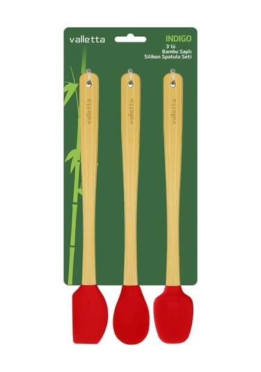 Valletta Indigo 3'lü Kırmızı Bambu Silikon Spatula Seti Uzun 26 C