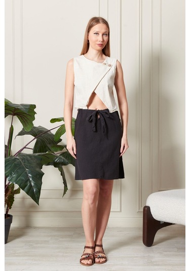 Şık Farklı Tarz Asi Keten Bluz - Modern Ve Cesur Tasarım Beyaz