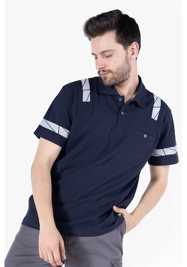 İş Tişörtü - Polo Yaka Reflektörlü T-shirt %100 Pamuk Lacivert