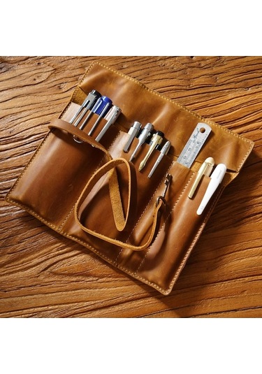 Willowhaven Retro Hakiki Deri Kalem Perde Kalem Kutusu Kravat İpi Anahtarlı Crazy Horse Kahve Kapaklı Ve Rahat Diğer