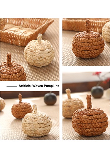 Qingmipy Hasır Örgü Balkabağı Dekoru İç Ve Dış Mekanlar İçin Şık Ve Dayanıklı Sonbahar Aksesuarı Kahve