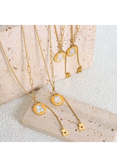 Japon Ve Kore Çizgi Film Ayı Altın Kaplama Püsküllü Kolye - Tatlı Titanyum Çelik Takı Altın Rengi