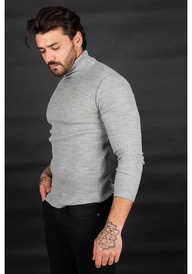 Deepsea Erkek Gri Balıkçı Yaka Örme Kazak 2100015 Gri