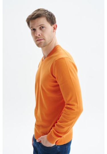 Arma Erkek Slim Fit Basic V Yaka Triko Kazak K9kro0852 Turuncu