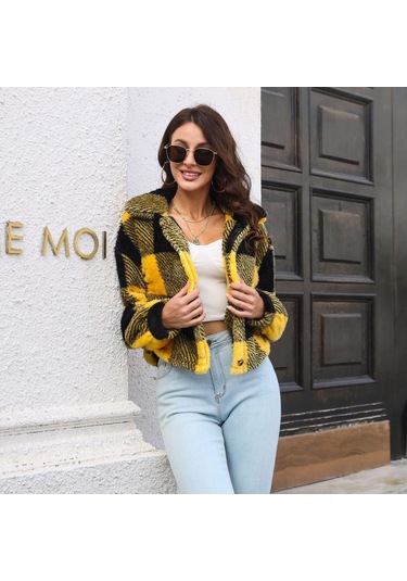 Sonbahar Ve Kış Kadın Ceketi Ceket Ekose Çift Taraflı Kadife Ceket Fener Kol Gevşek Uzun Kollu Kısa Ceket Siyah Sonbahar Ve Kış Kadın Ceketi Ceket Ekose Çift Taraflı Kadife Ceket Fener Kol Gevşek Uzun Kollu Kısa Ceket Siyah