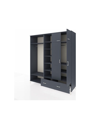 Kronos Dolap 12 Raflı 2 Çekmeceli 2 Askılı 220x59x243 Antrasit-antrasit/antrasit Antrasıt/antrasıt