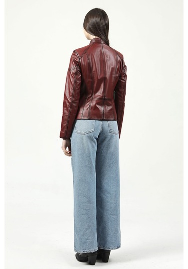 Dericlub Yb-2112 Gerçek Deri Kadın Mont Bordo