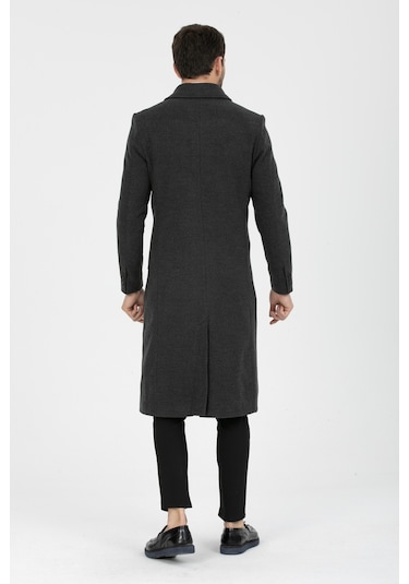 Erkek Antrasit Dar Kesim Uzun Kaşe Gömlek Yaka Palto & Kaban Antrasit