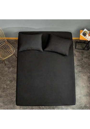 Eponj Home Lastikli Çarşaf + Yastık Kılıfı Tek Kişilik Basic Siyah