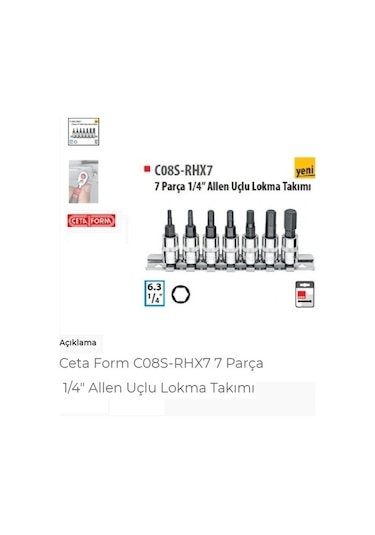 Ceta Form C08s-rhx7 1/4" Allen Uçlu Lokma Takımı 7 Parça