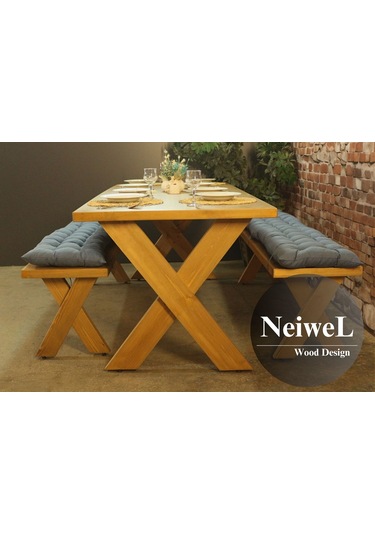 Neiwel Rane Doğal Ahşap Banklı Mutfak Ve Yemek Masası Takımı-80-140 Takım Açık Ceviz