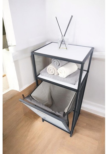 Digithome Metal Kirli Sepetli 2 Raflı Çok Amaçlı Banyo Düzenleyici Raf Organizer Siyah-beyaz Mrs-010 C1-1-369 Beyaz - Siyah